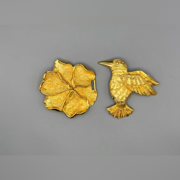 MARGARITA BARRERA Flower Magnolia Hummingbird Belt Buckle, 24k Gold Plated, 1990 - Picture 3 of 10